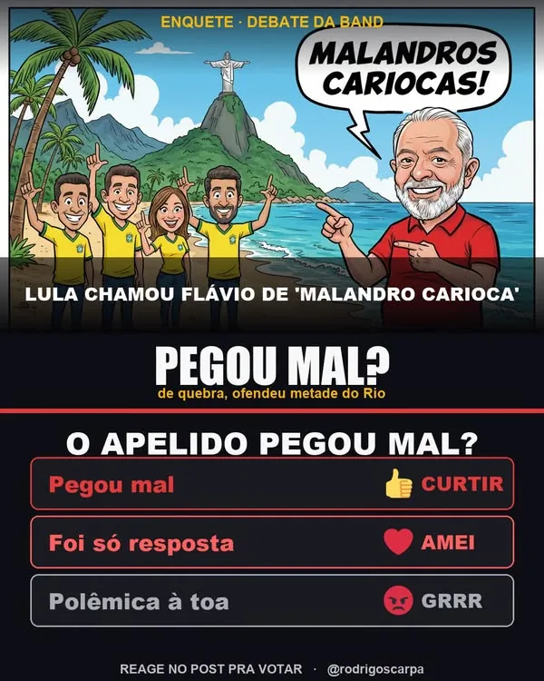 Arte do post: No debate, o Lula chamou o Flávio de 'malandro carioca'. O apelido pegou mal?